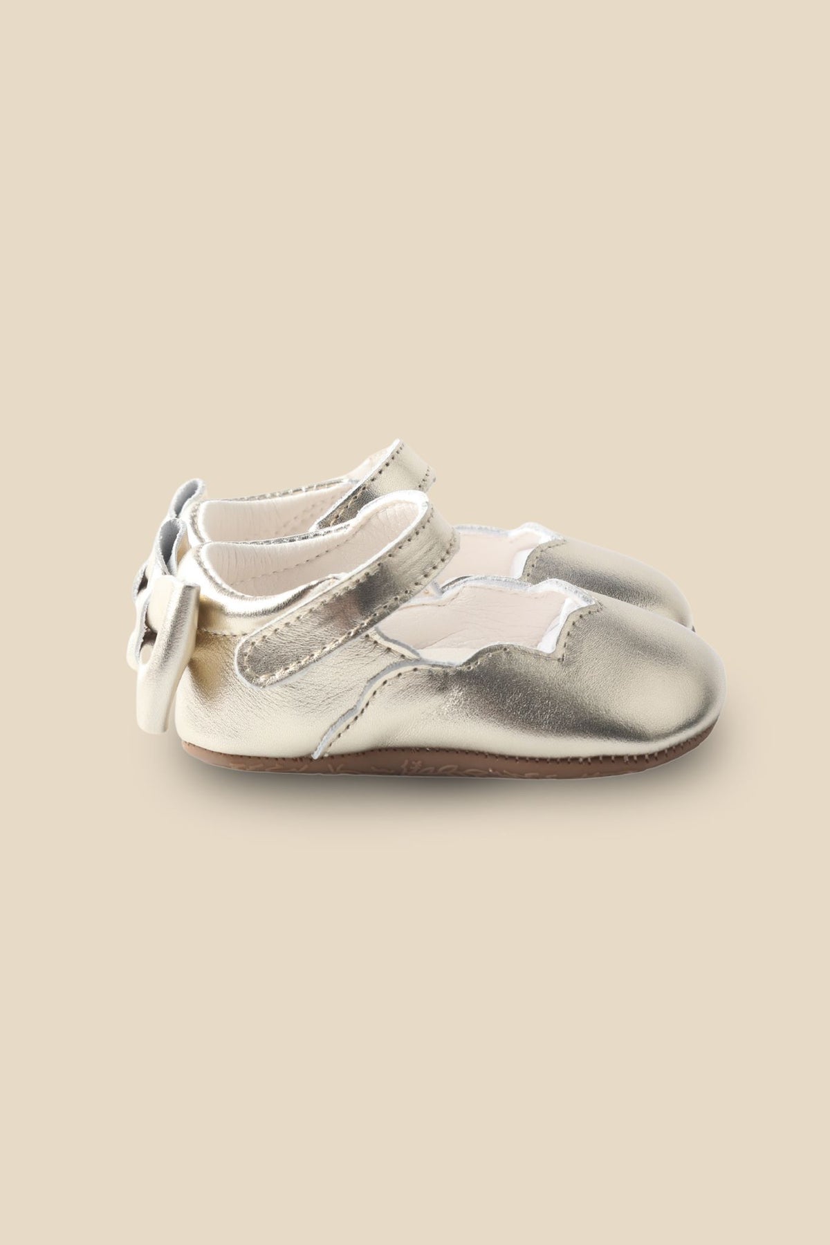 MOOVES Céleste Belle gold leather scalloped baby shoes, view 12