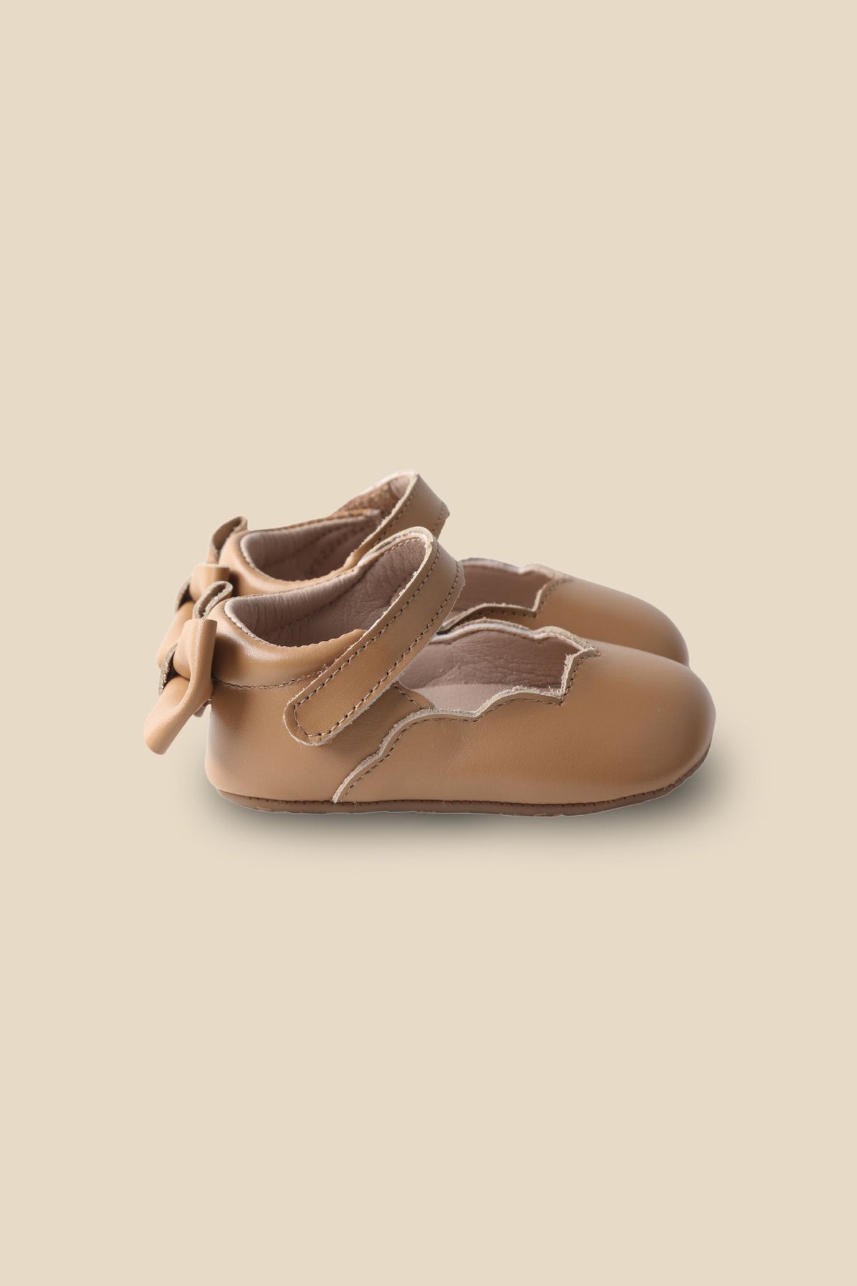 MOOVES Céleste Tofi brown leather scalloped baby shoes, view 8